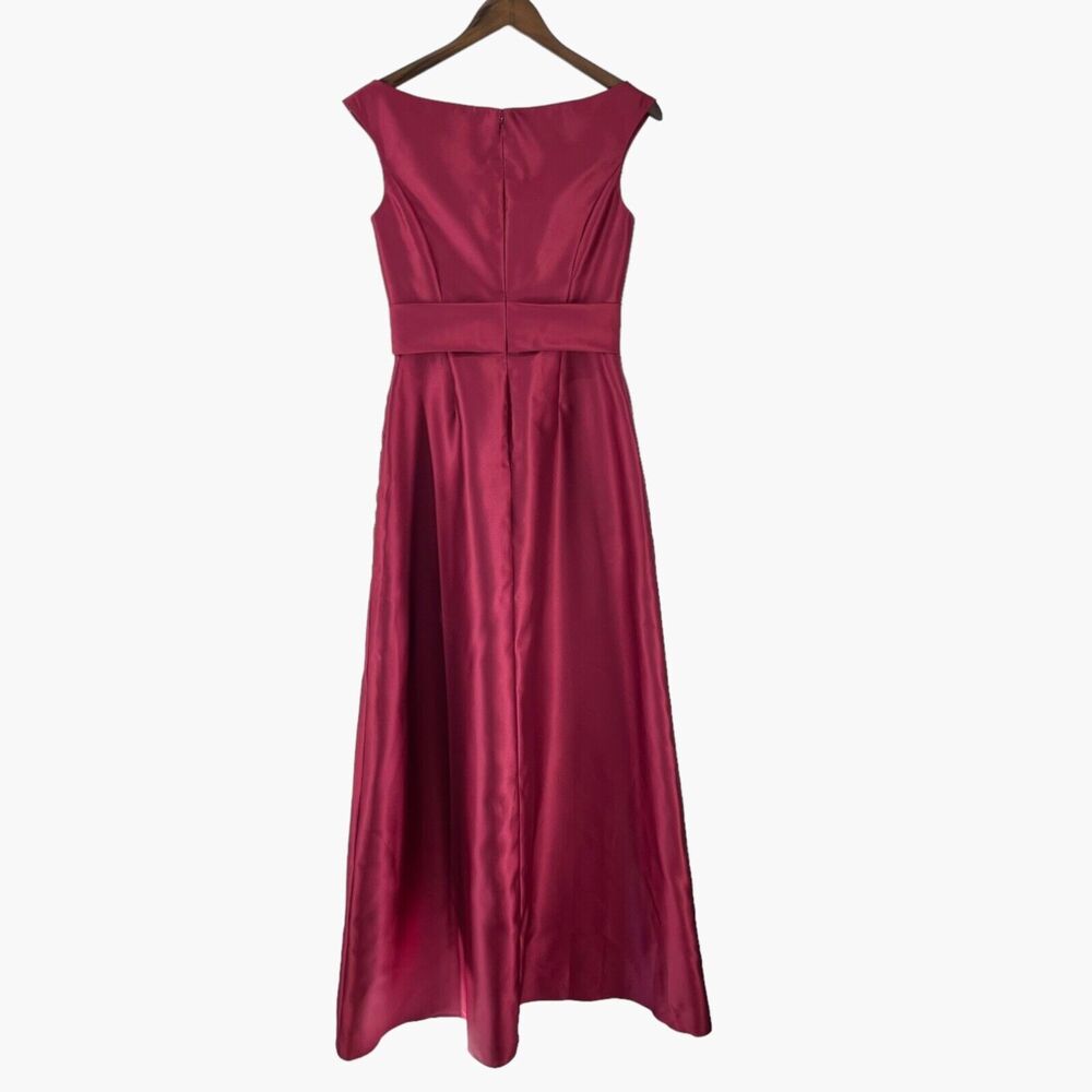 Alfred Sung Off the Shoulder Satin Maxi Dress in‎ Burgundy Red - Picture 4 of 8